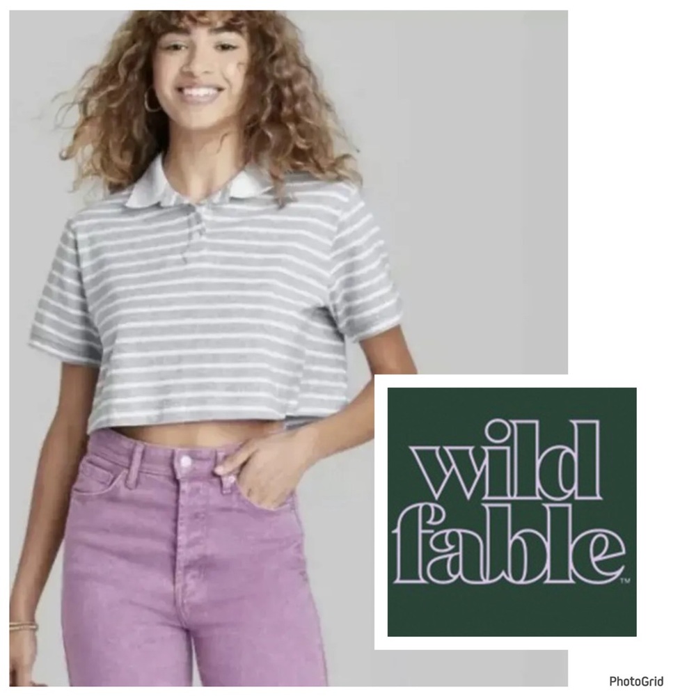 🌟🌟🌟Wild Fable XXL plus size grey/white striped cropped top NWT